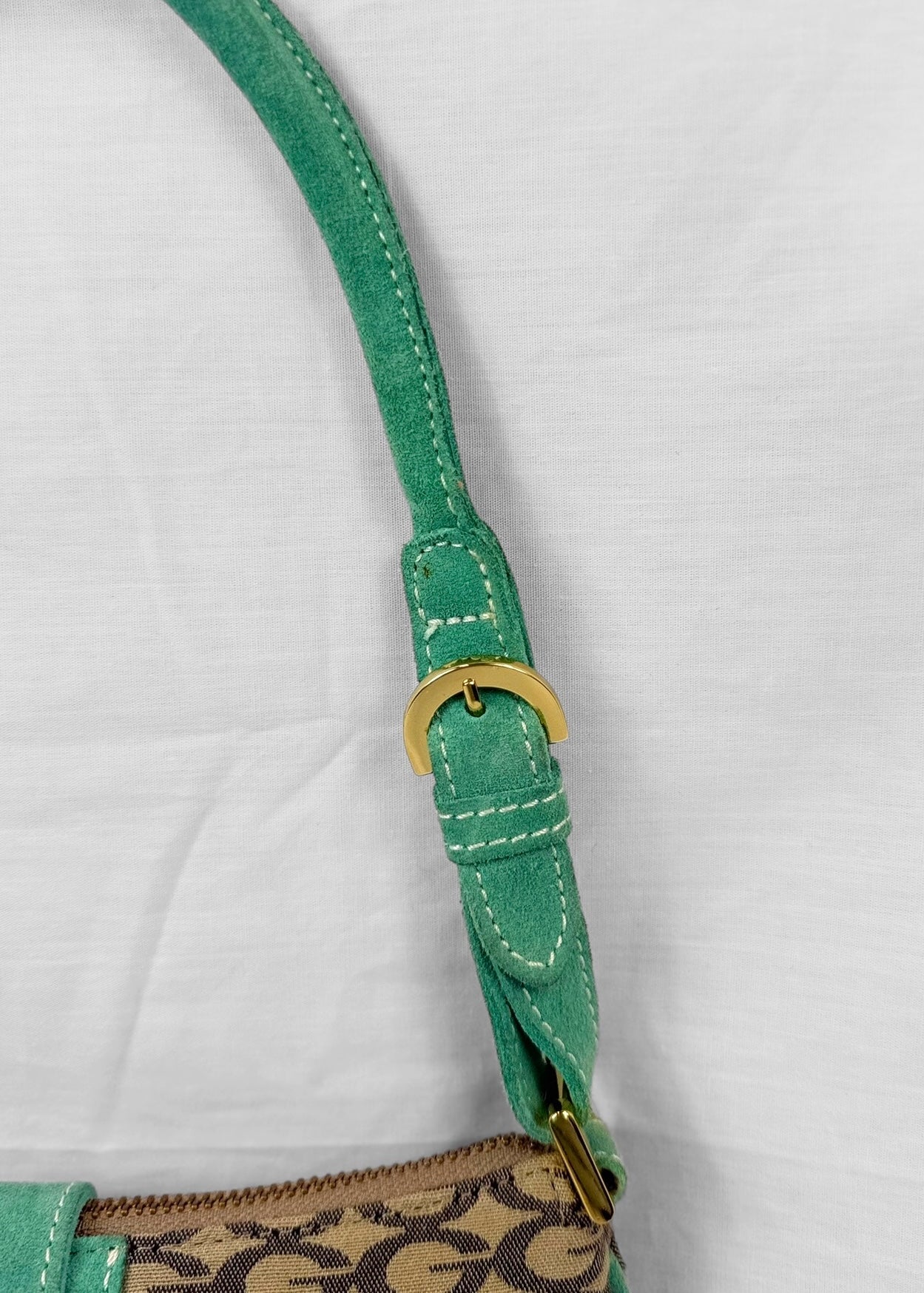 RARE Vintage Guess Bag Turquoise Suede Gold Details