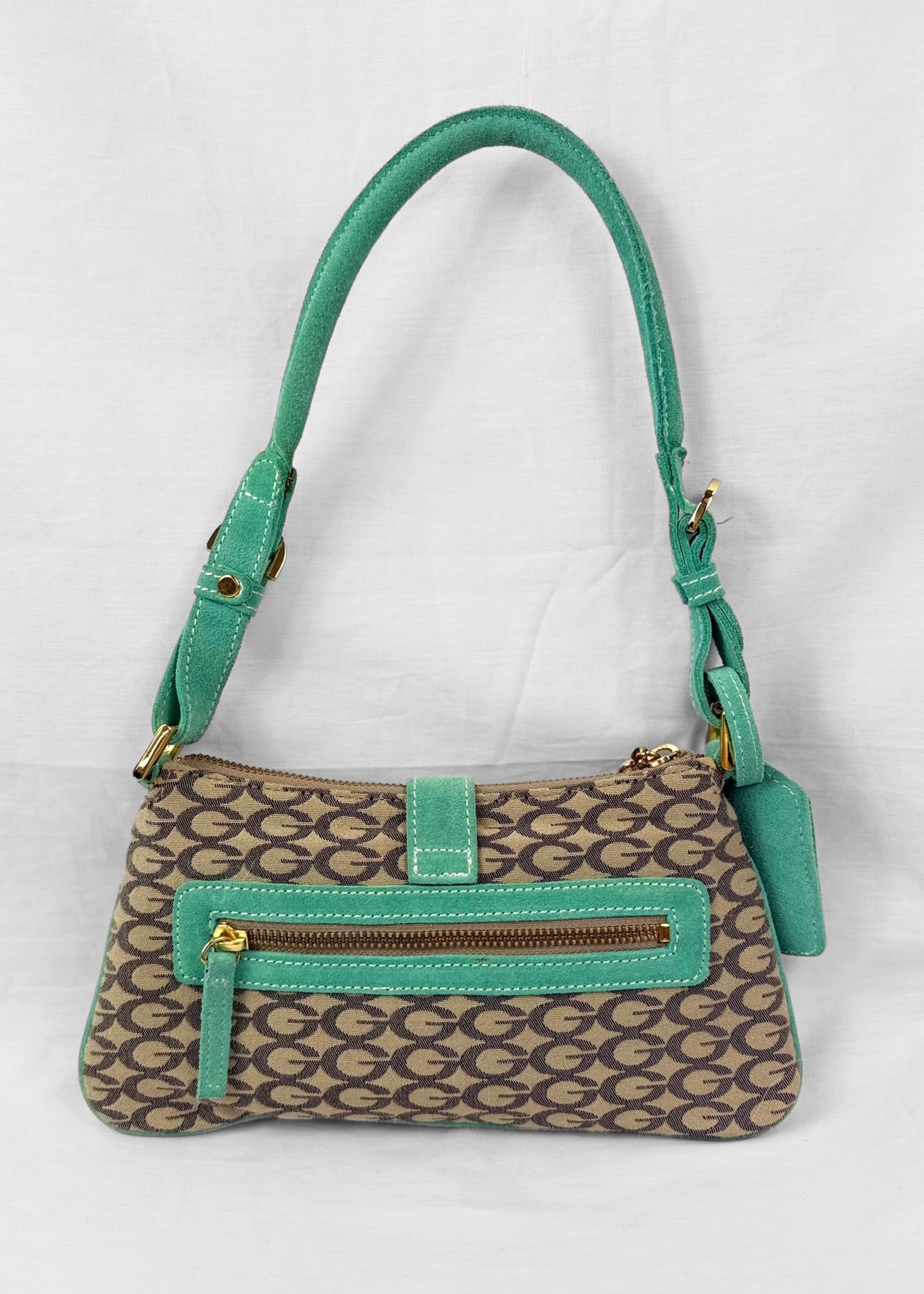 RARE Vintage Guess Bag Turquoise Suede Gold Details
