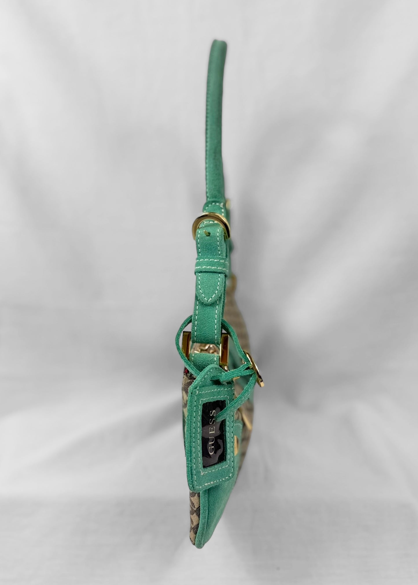 RARE Vintage Guess Bag Turquoise Suede Gold Details