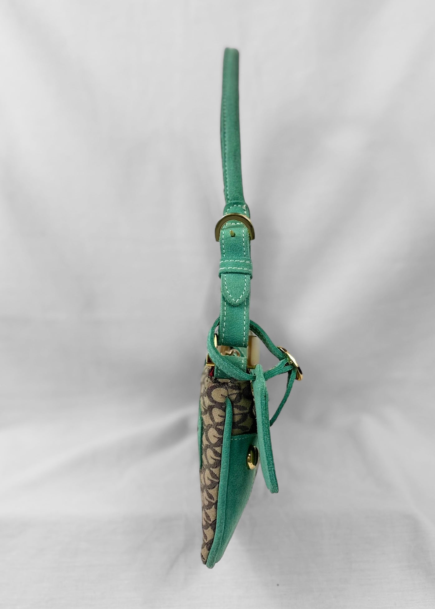 RARE Vintage Guess Bag Turquoise Suede Gold Details