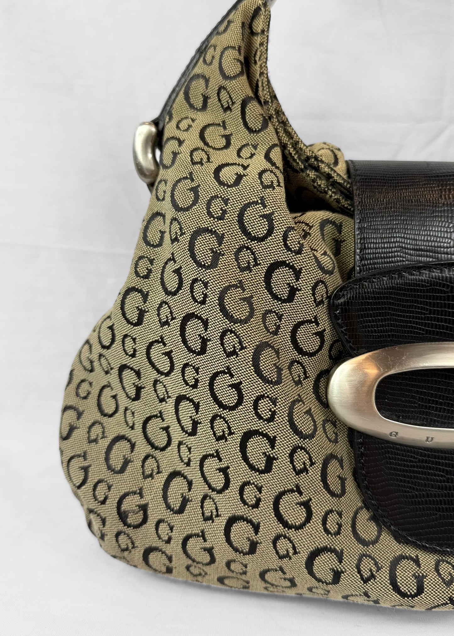 Vintage Guess Y2K Monogram Hobo Bag Black Brown