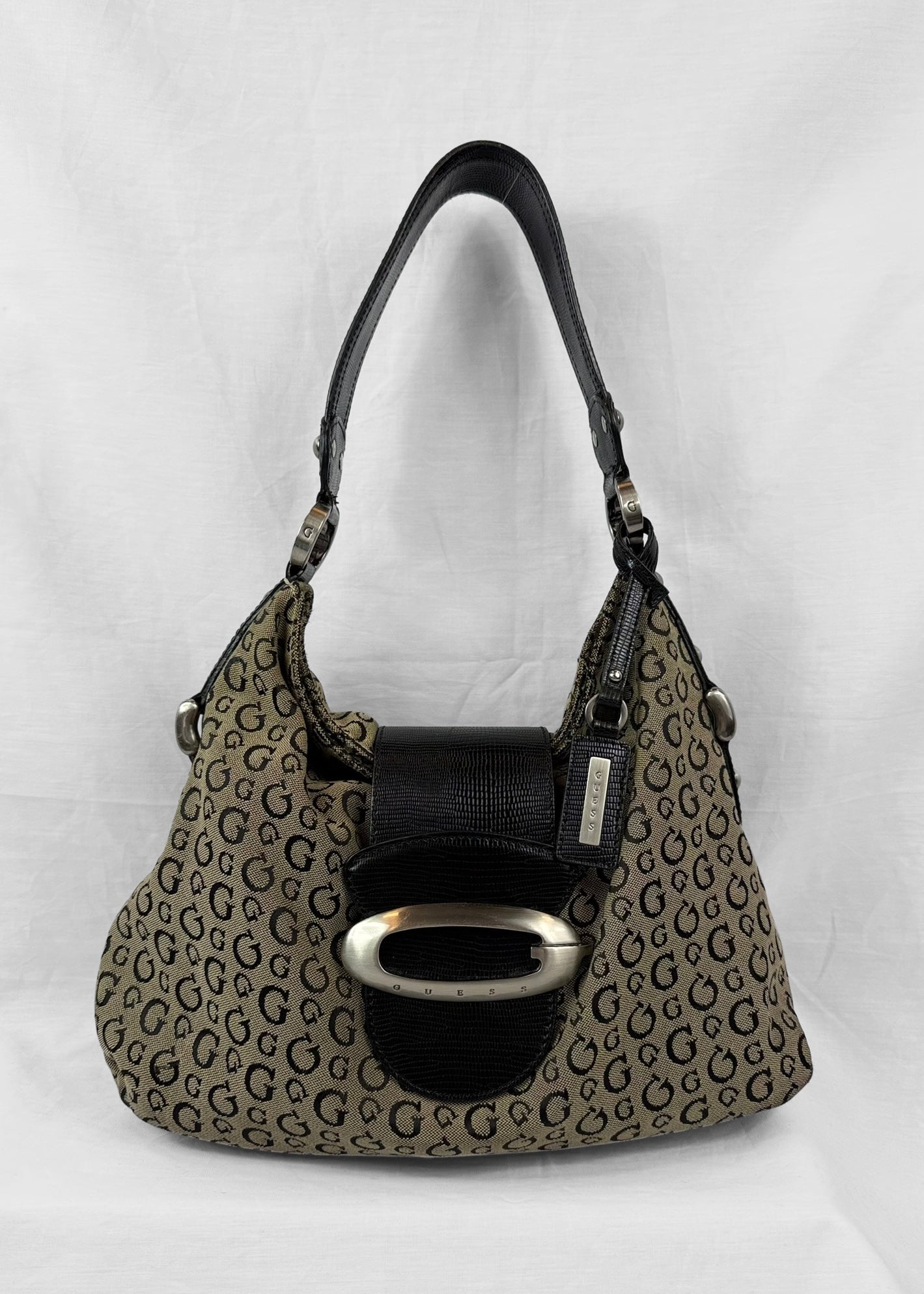 Vintage Guess Y2K Monogram Hobo Bag Black Brown