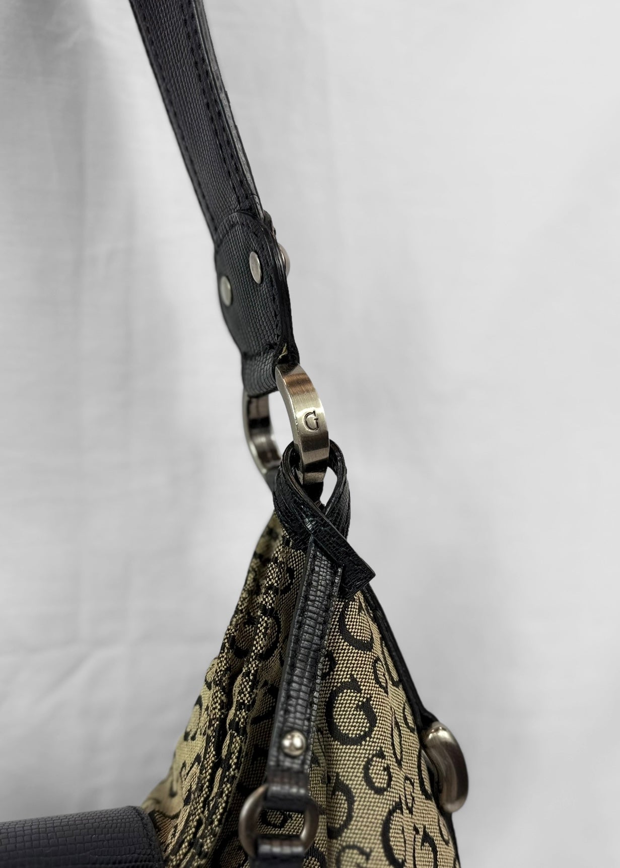 Vintage Guess Y2K Monogram Hobo Bag Black Brown
