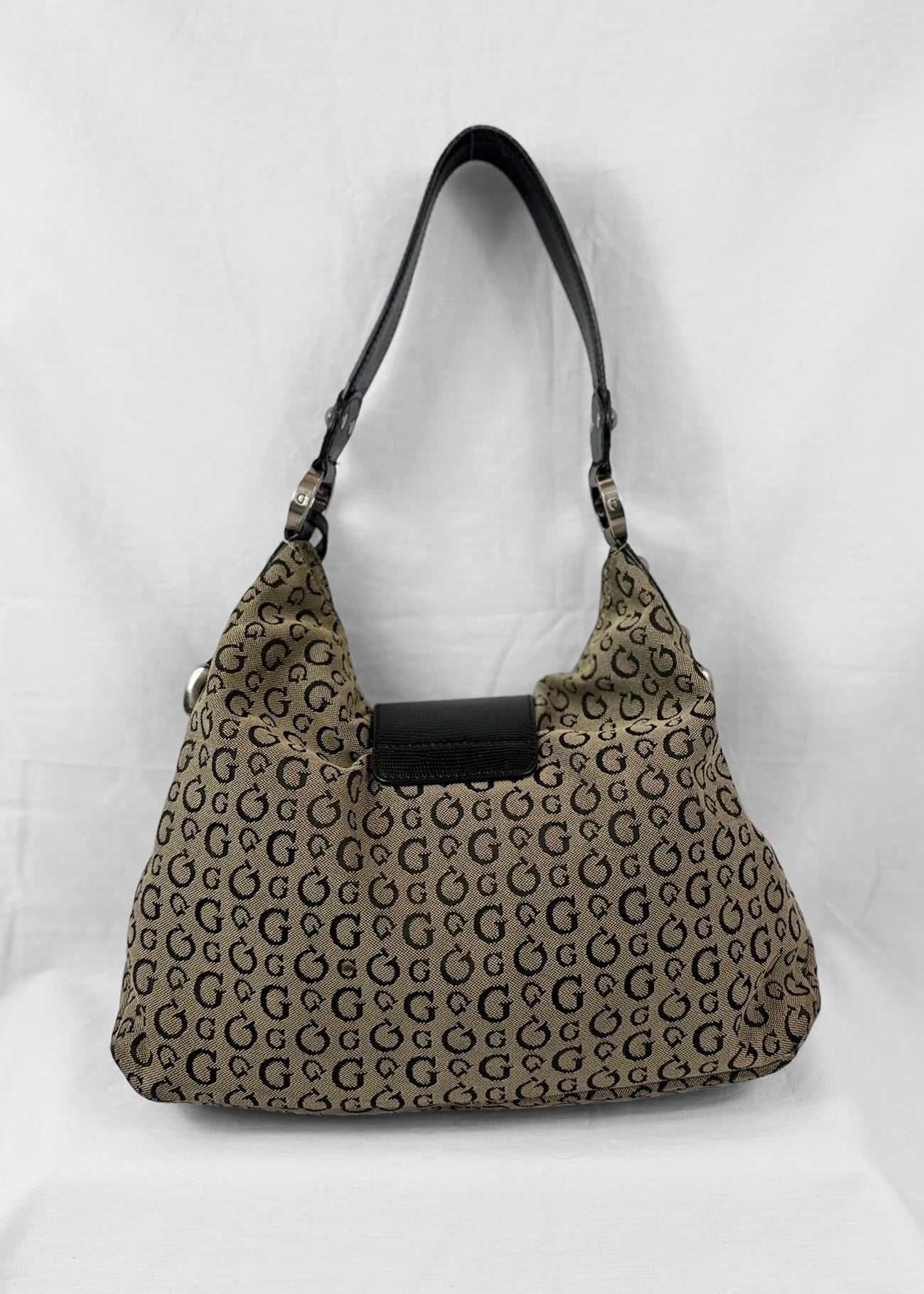 Vintage Guess Y2K Monogram Hobo Bag Black Brown