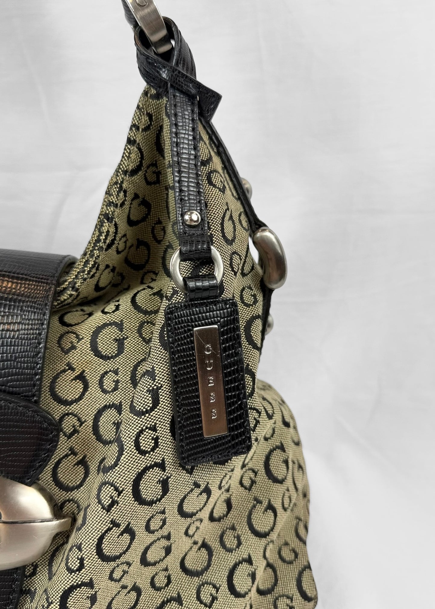 Vintage Guess Y2K Monogram Hobo Bag Black Brown