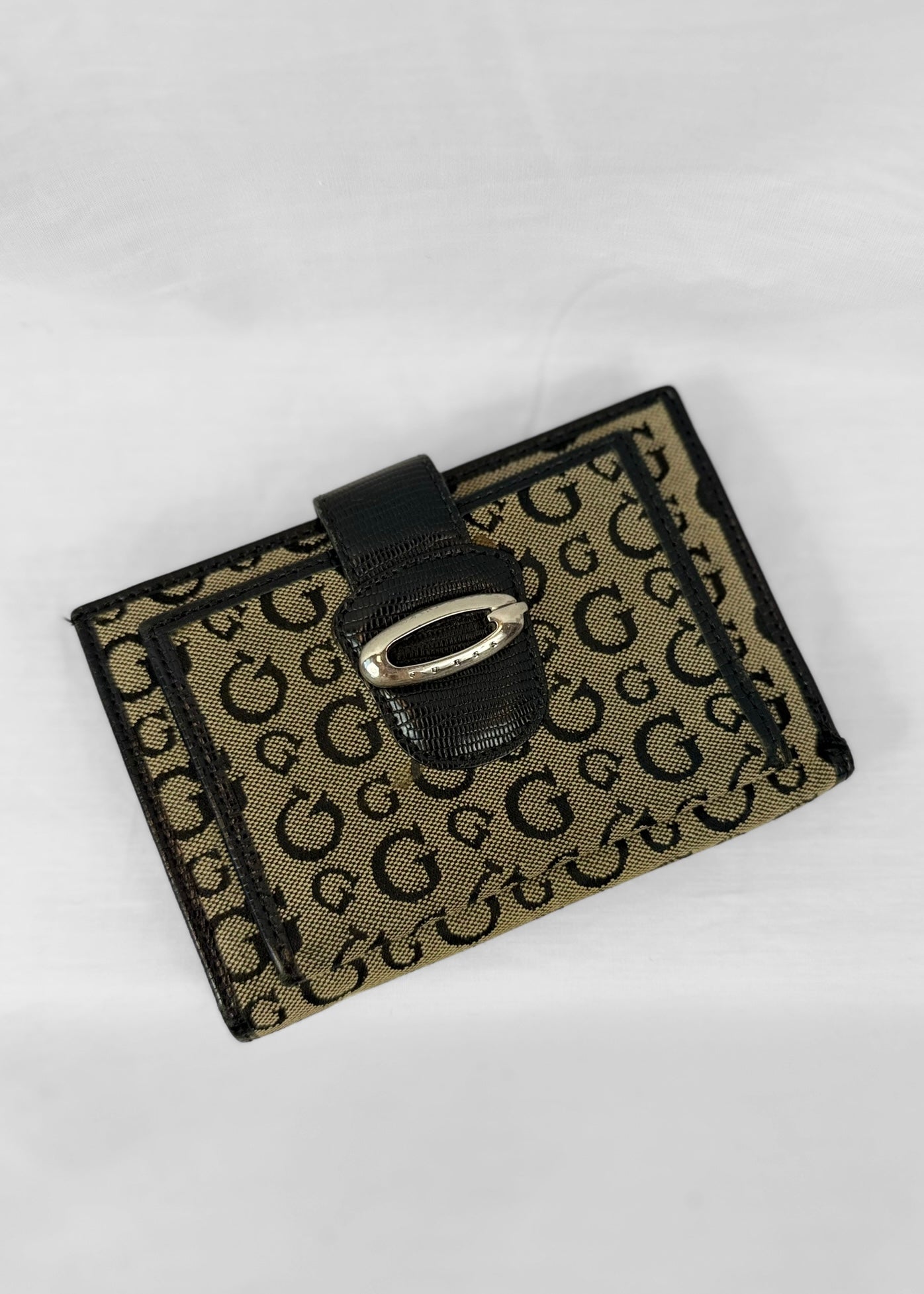 Vintage Guess 2000 Y2K Monogram Wallet Black Brown