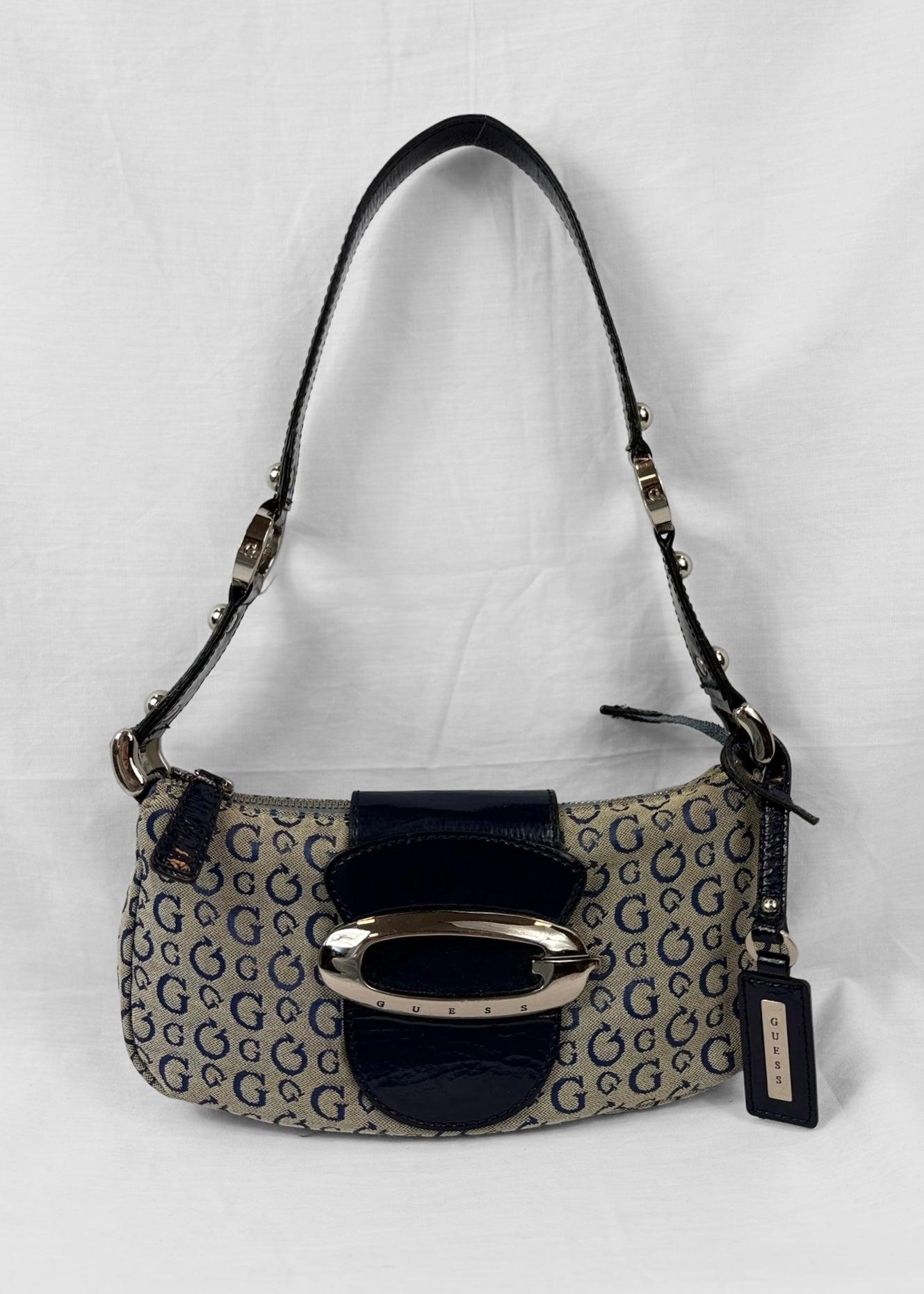 Vintage 2000s Guess Baguette Bag Blue Monogram
