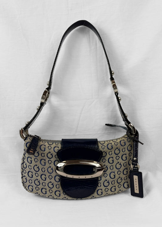 Vintage 2000s Guess Baguette Bag Blue Monogram