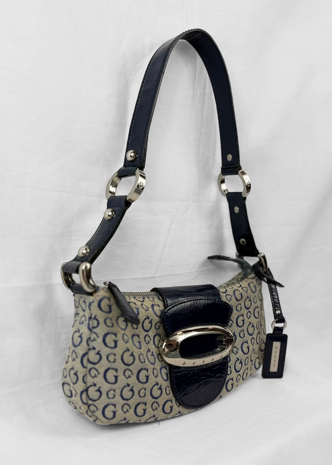 Vintage 2000s Guess Baguette Bag Blue Monogram