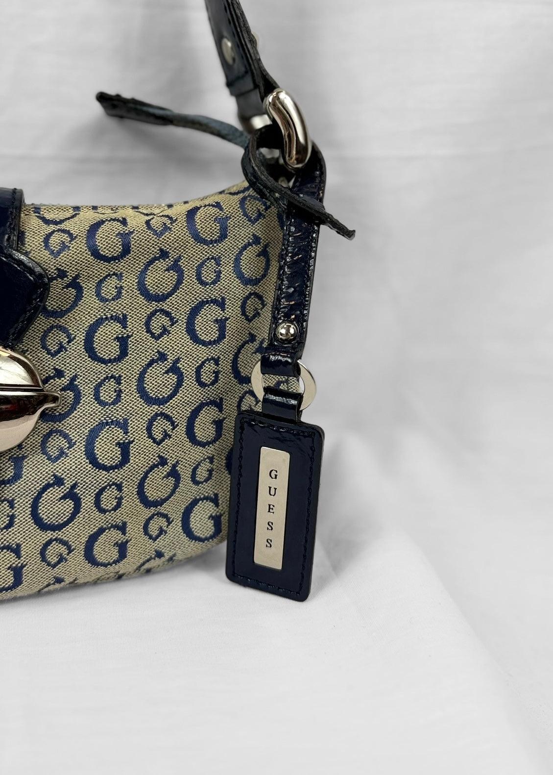 Vintage 2000s Guess Baguette Bag Blue Monogram