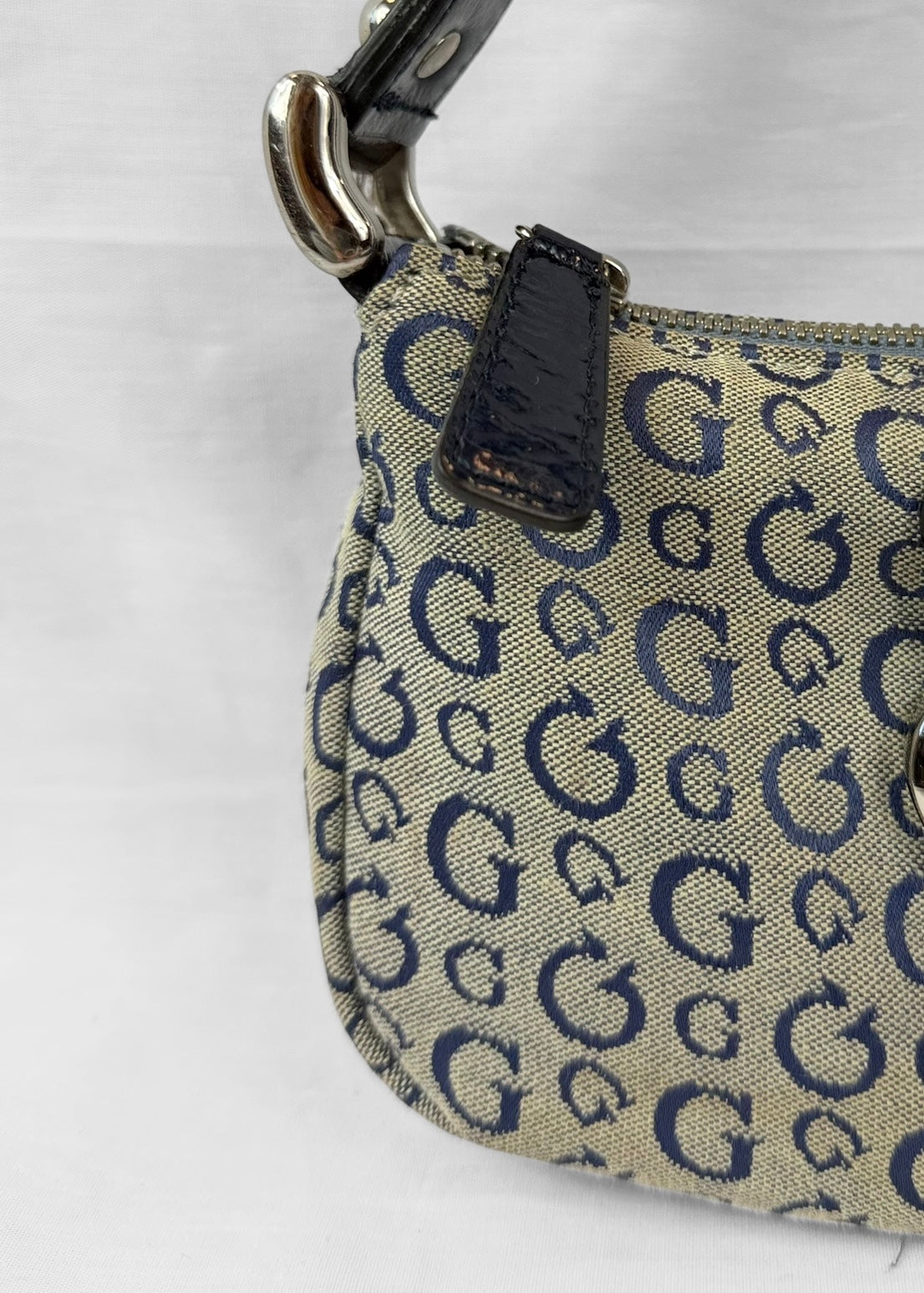 Vintage 2000s Guess Baguette Bag Blue Monogram