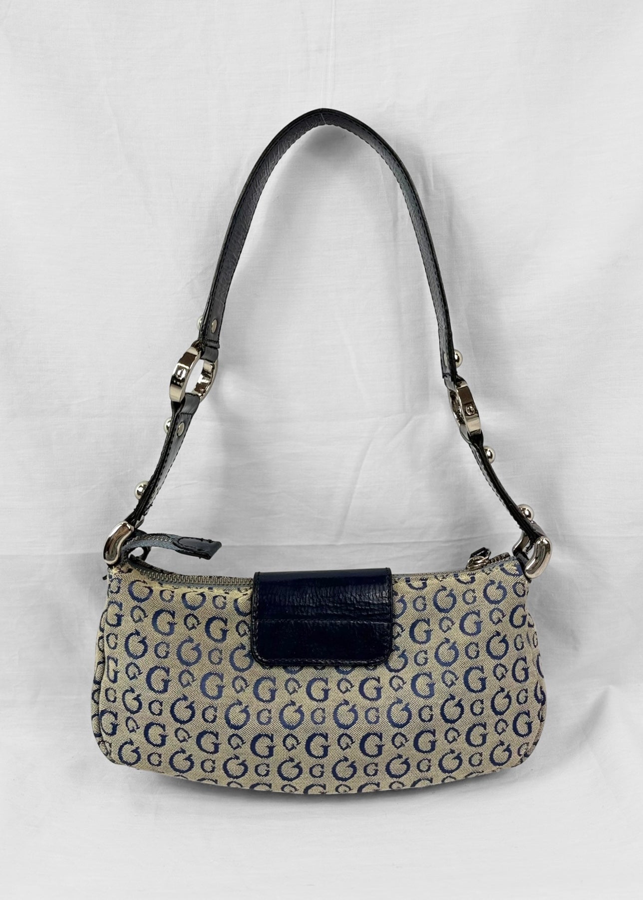 Vintage 2000s Guess Baguette Bag Blue Monogram