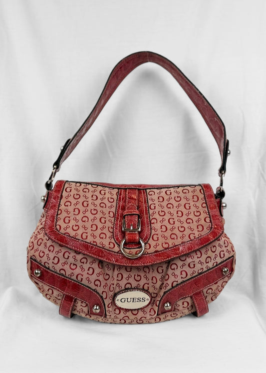 Vintage Guess Shoulderbag in Red Croco