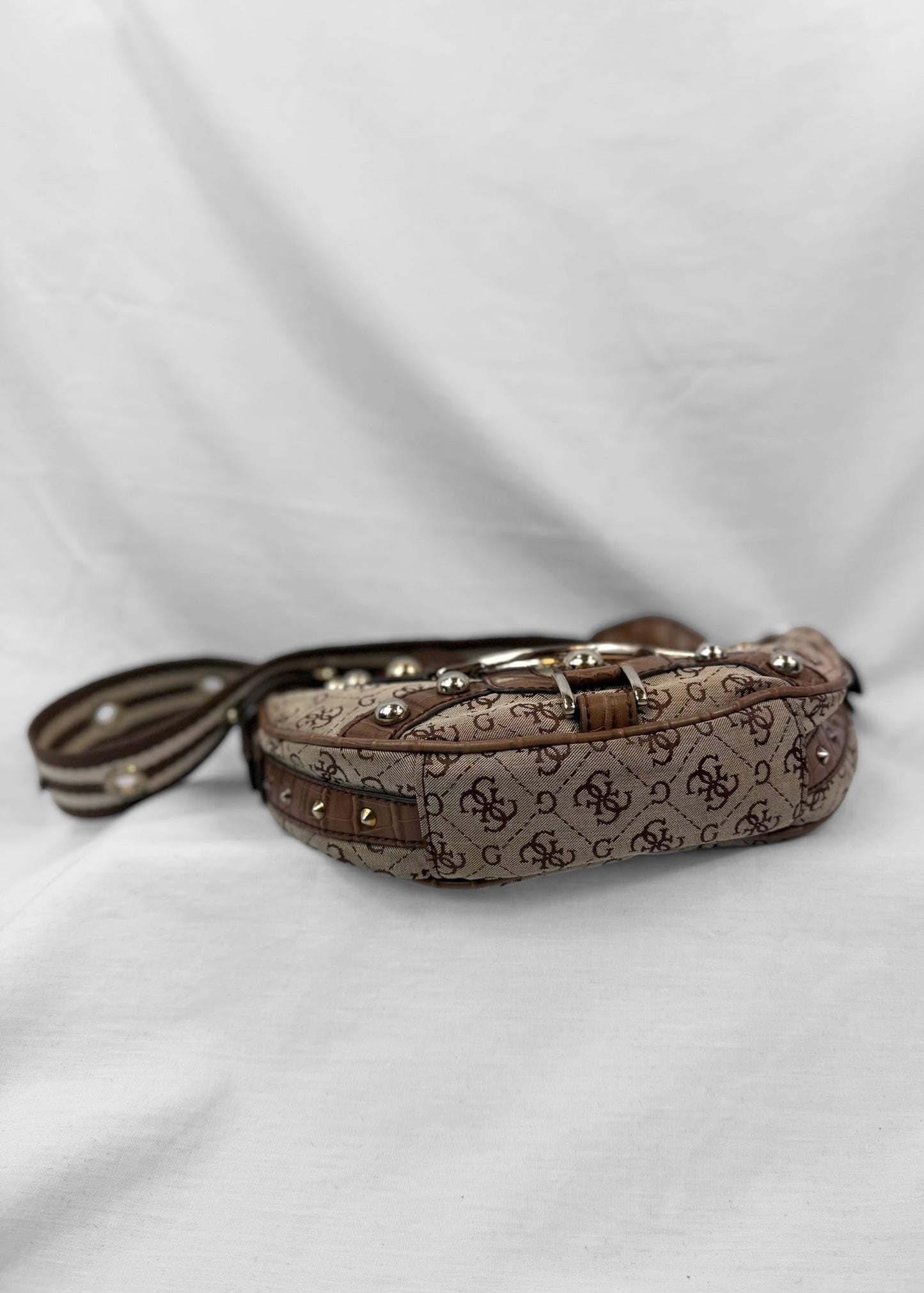 Vintage Guess Crossbody Bag in Brown Monogram and Striped Strap