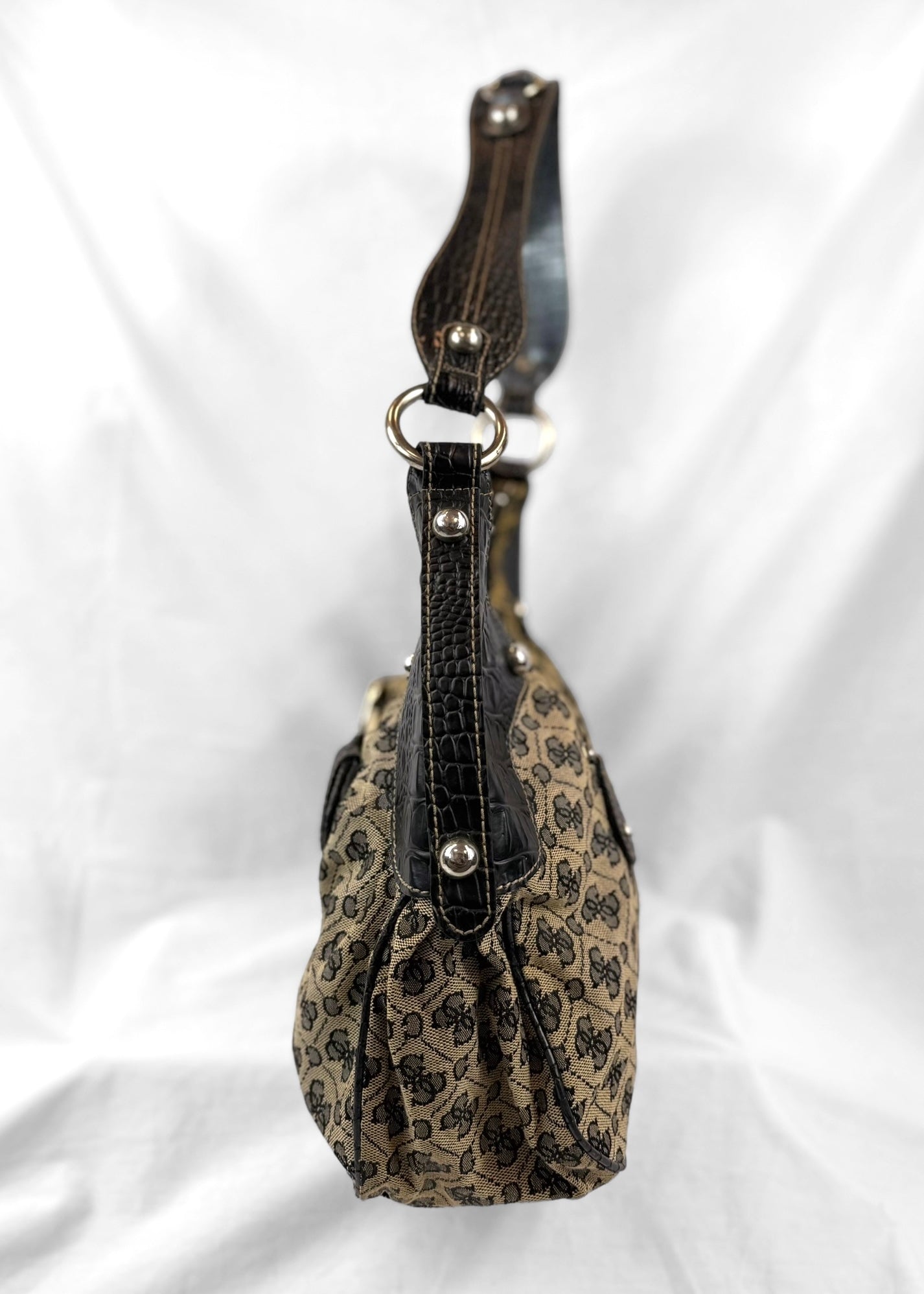 Rare Vintage Guess Y2K Shoulderbag in Croco Black Monogram G Buckle