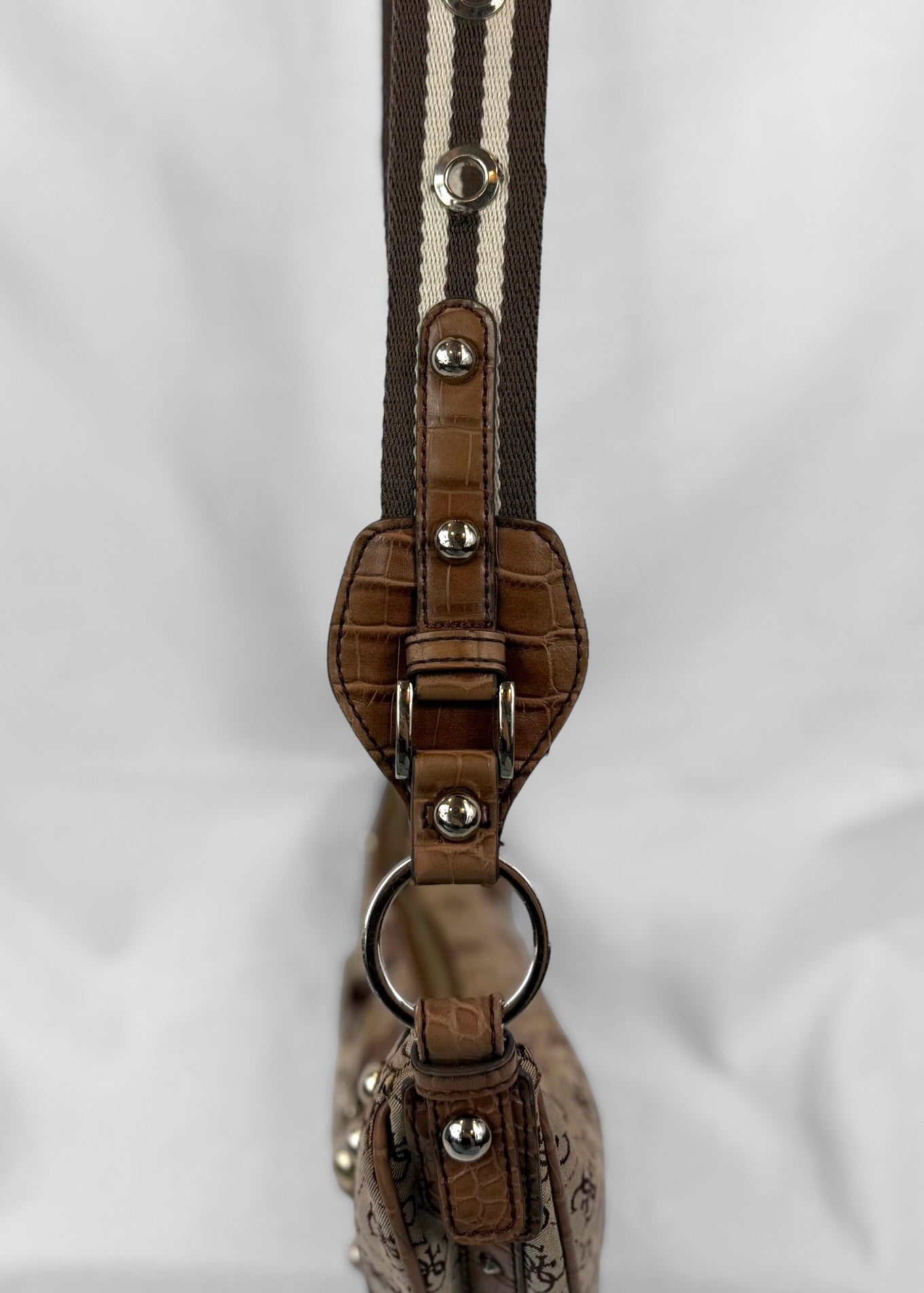 Vintage Guess Crossbody Bag in Brown Monogram and Striped Strap