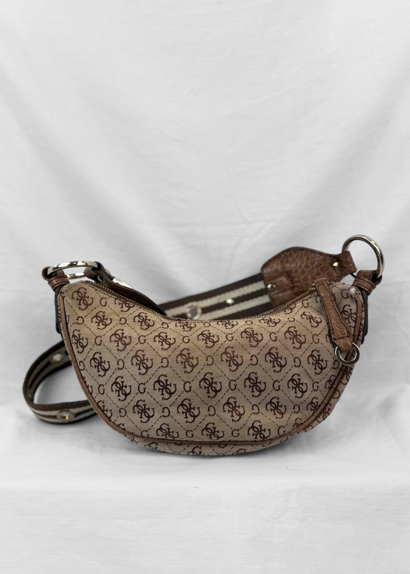 Vintage Guess Crossbody Bag in Brown Monogram and Striped Strap