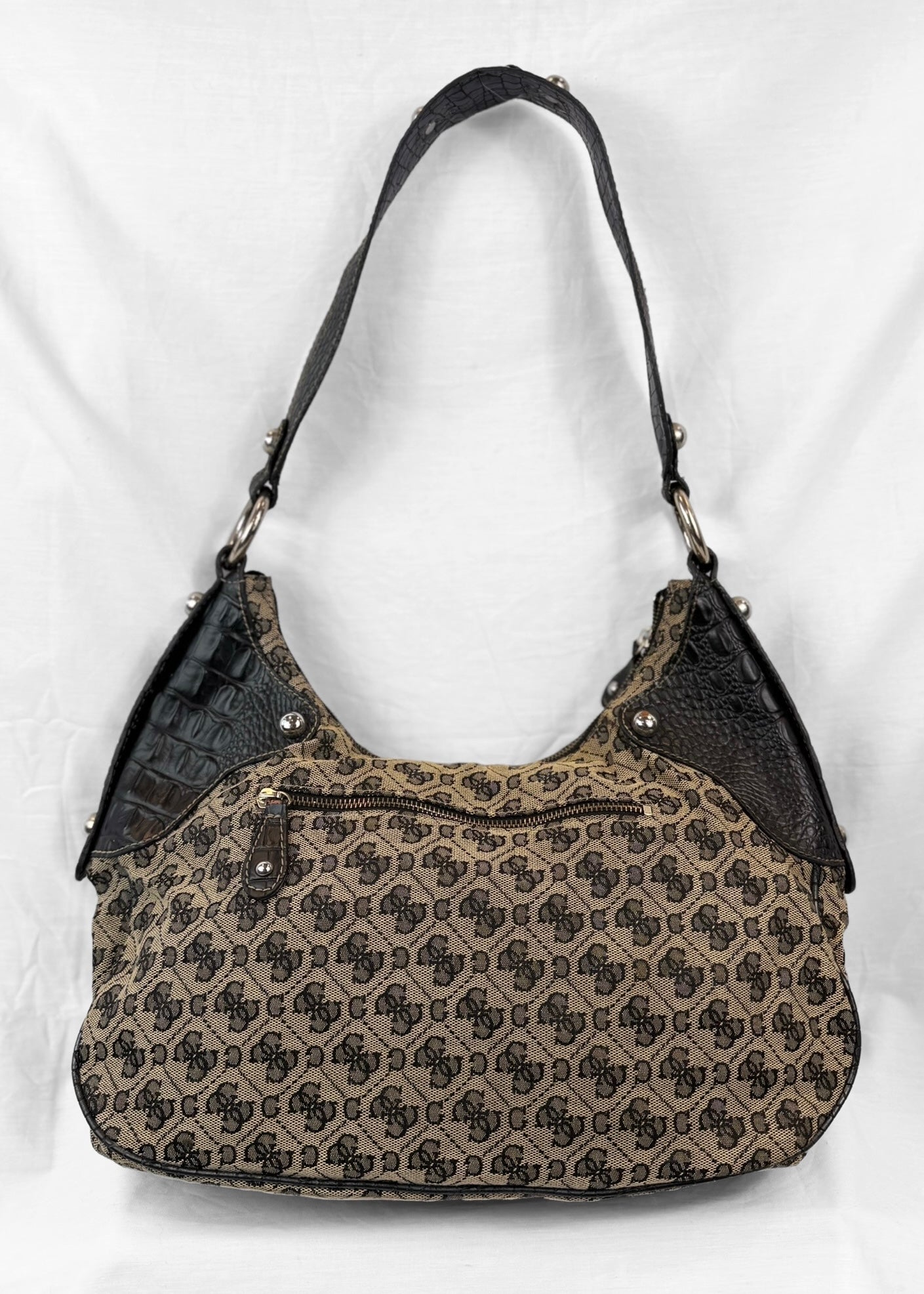 Rare Vintage Guess Y2K Shoulderbag in Croco Black Monogram G Buckle