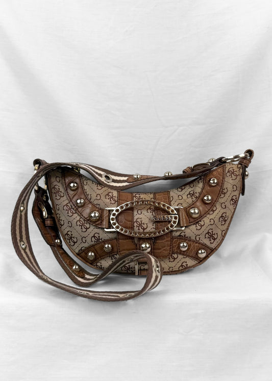 Vintage Guess Crossbody Bag in Brown Monogram and Striped Strap