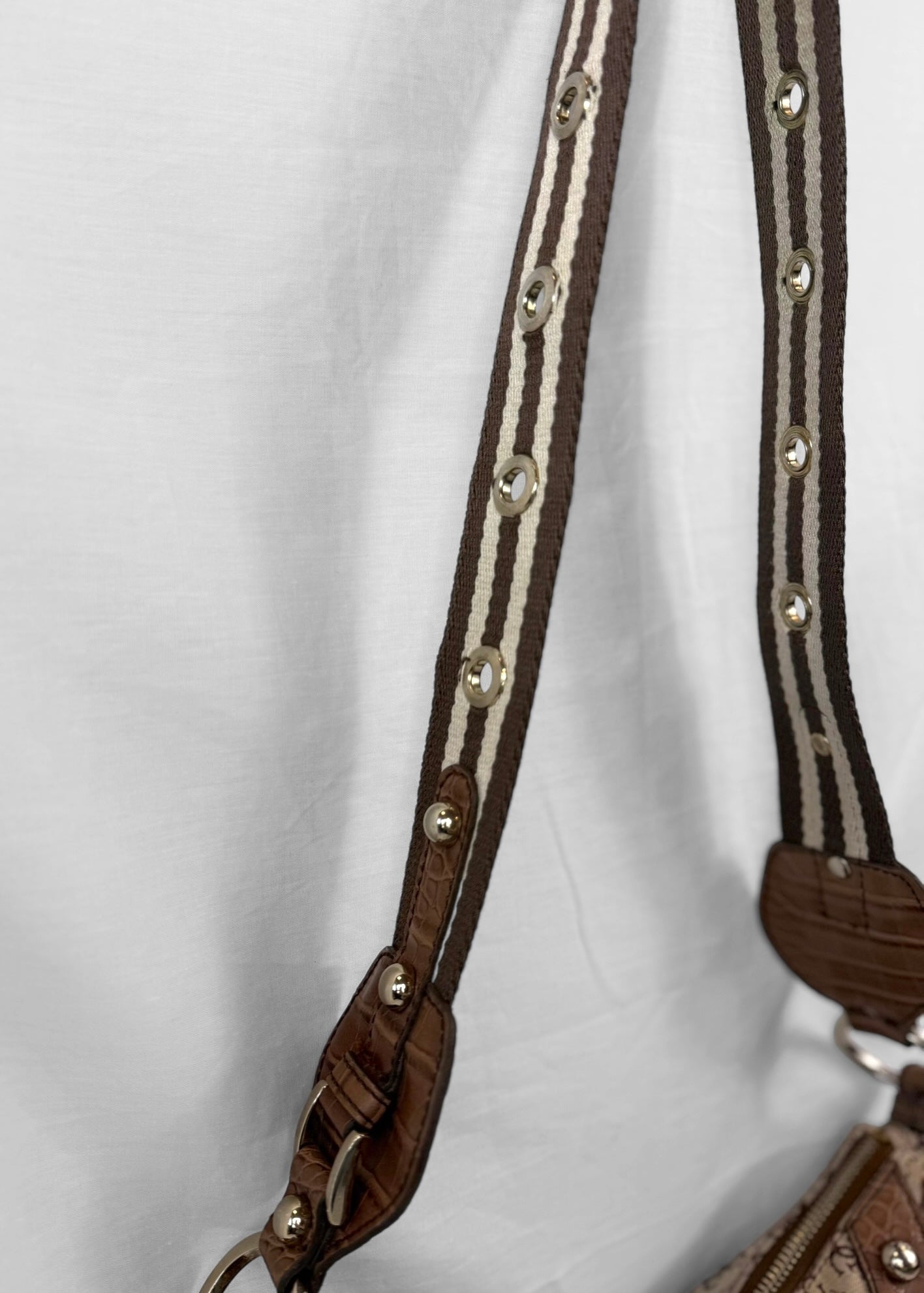 Vintage Guess Crossbody Bag in Brown Monogram and Striped Strap