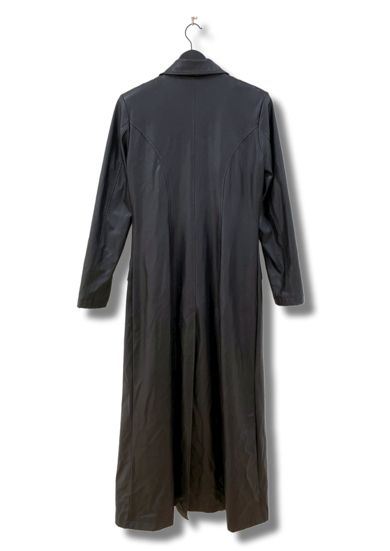 Long Faux Leather Trench Jacket L