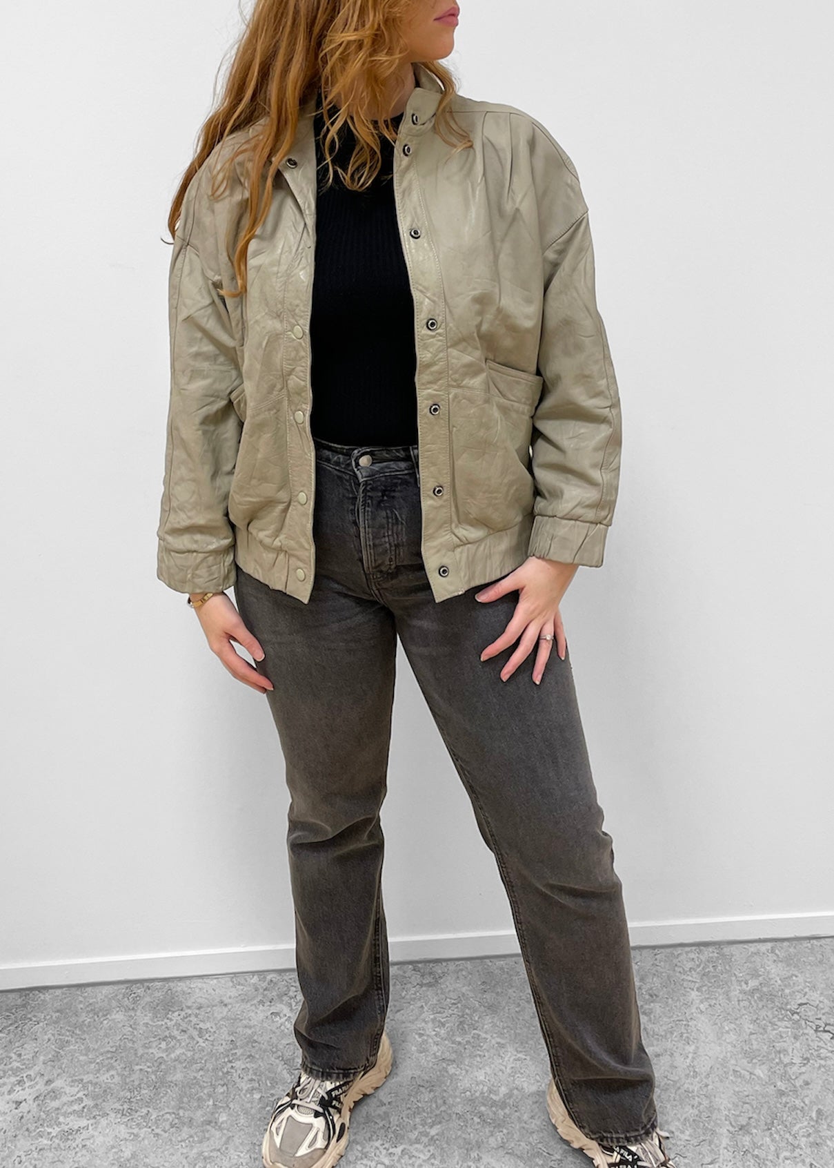 Vintage Cream Leather Jacket L