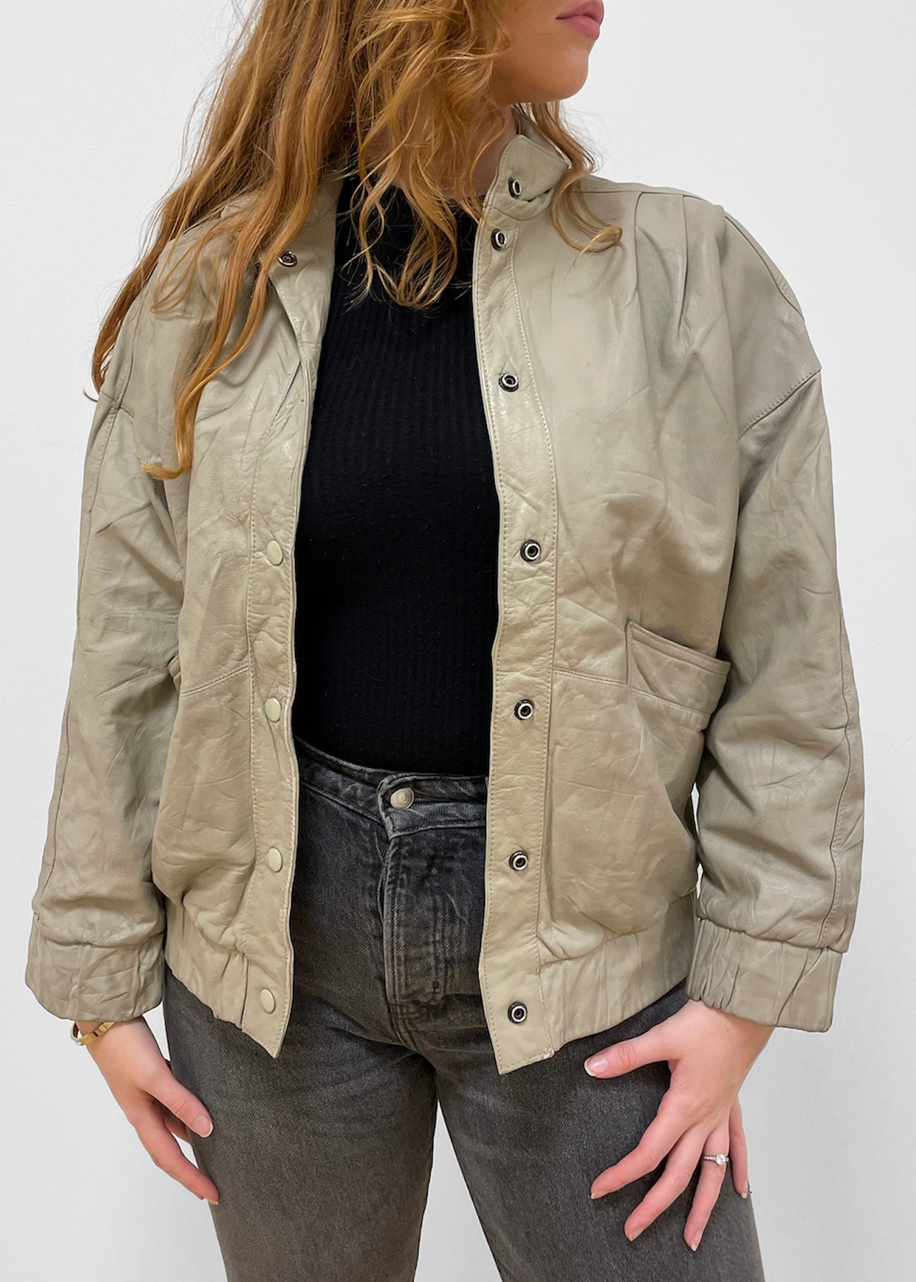 Vintage Cream Leather Jacket L