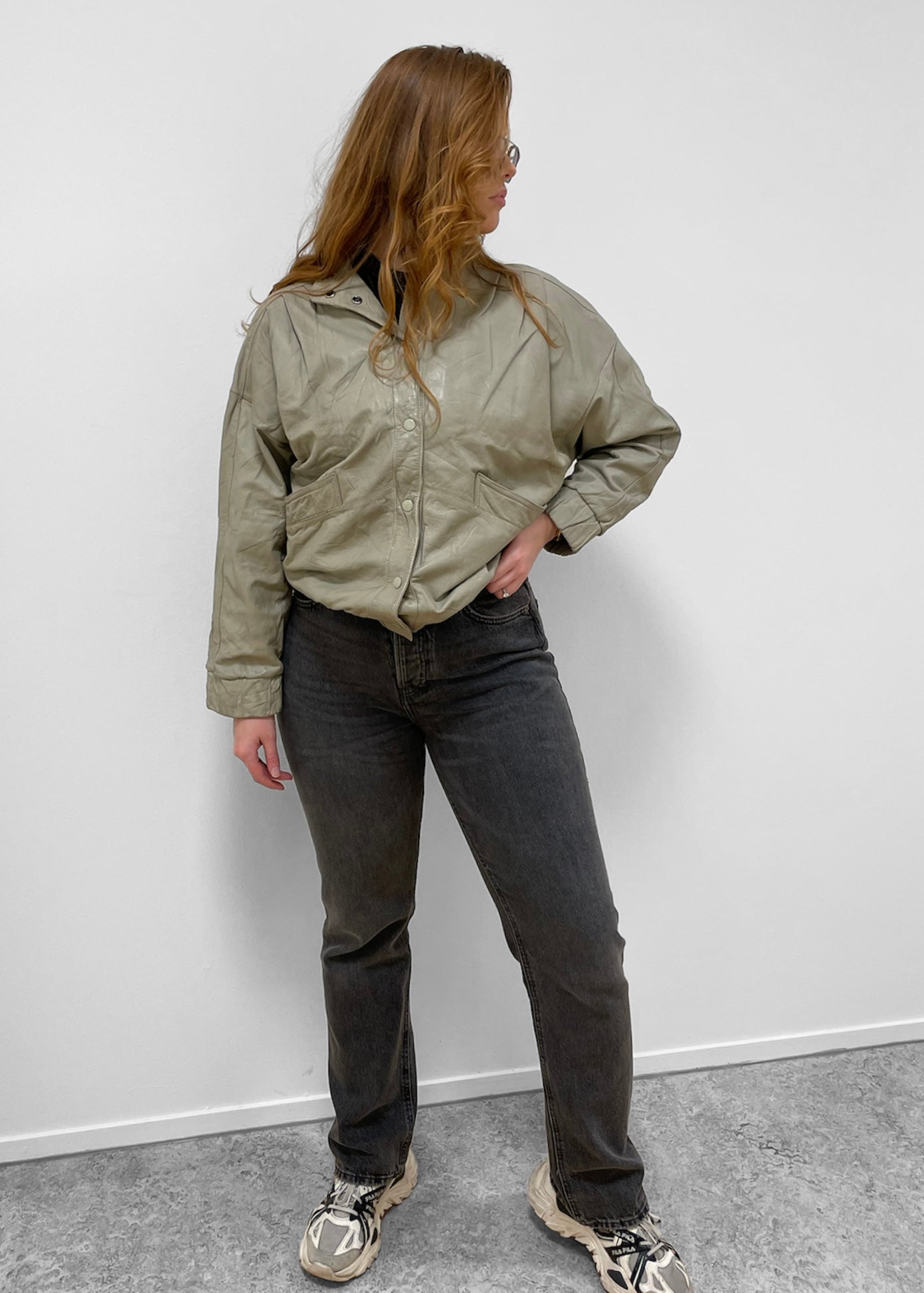 Vintage Cream Leather Jacket L