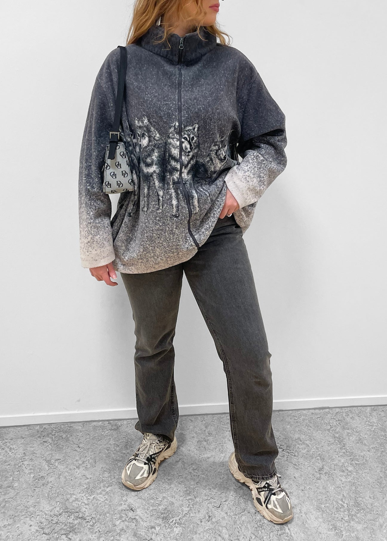 Vintage Fleece Wolf Zip Up XL