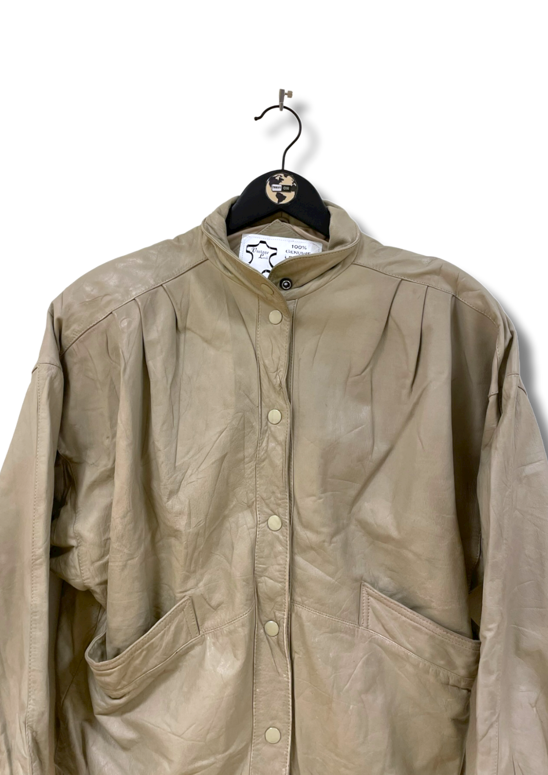 Vintage Cream Leather Jacket L