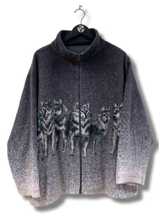 Vintage Fleece Wolf Zip Up XL