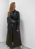 Long Faux Leather Trench Jacket L