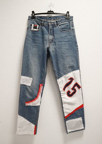 Reworked basketball jersey dad jeans L